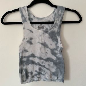 White and Grey Tie Dye Ribbed Crop Tank Top